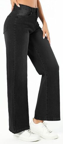 Straight Leg Jeans for Women,High Waisted Wide Leg Loose Microelastic Wide Leg Denim Pants in Kuwait