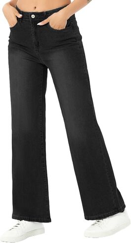 Straight Leg Jeans for Women,High Waisted Wide Leg Loose Microelastic Wide Leg Denim Pants in Kuwait