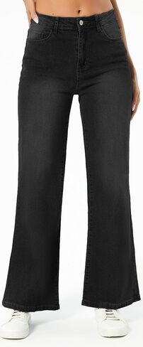 Straight Leg Jeans for Women,High Waisted Wide Leg Loose Microelastic Wide Leg Denim Pants in Kuwait