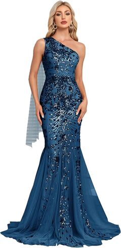 One Shoulder Glitter Mermaid Dress for Mother of The Bride Women's Sexy Sequin Formal Gown in Kuwait