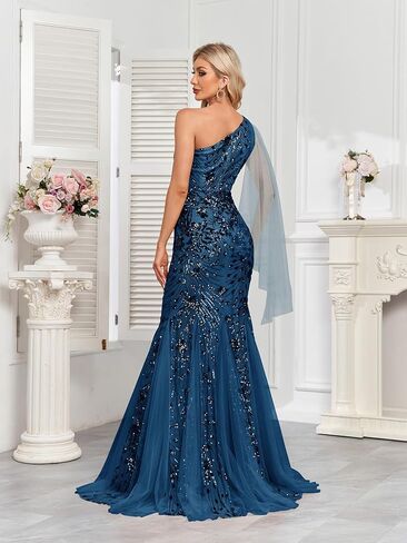 One Shoulder Glitter Mermaid Dress for Mother of The Bride Women's Sexy Sequin Formal Gown in Kuwait