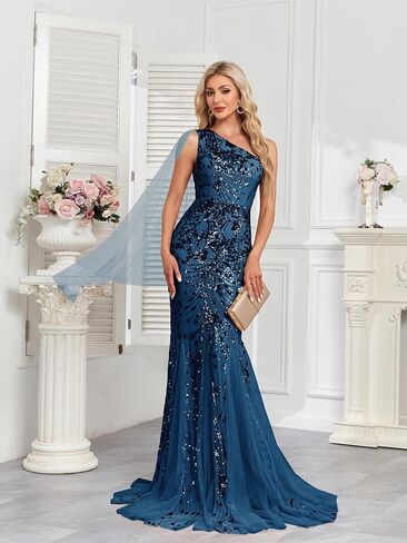 One Shoulder Glitter Mermaid Dress for Mother of The Bride Women's Sexy Sequin Formal Gown in Kuwait