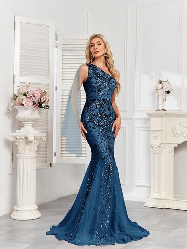 One Shoulder Glitter Mermaid Dress for Mother of The Bride Women's Sexy Sequin Formal Gown in Kuwait