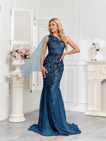 One Shoulder Glitter Mermaid Dress for Mother of The Bride Women's Sexy Sequin Formal Gown in Kuwait
