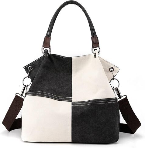 Women Canvas Shoulder Tote Handbag - Casual Top Handle Multi-Pocket Crossbody Satchel Messenger in Kuwait