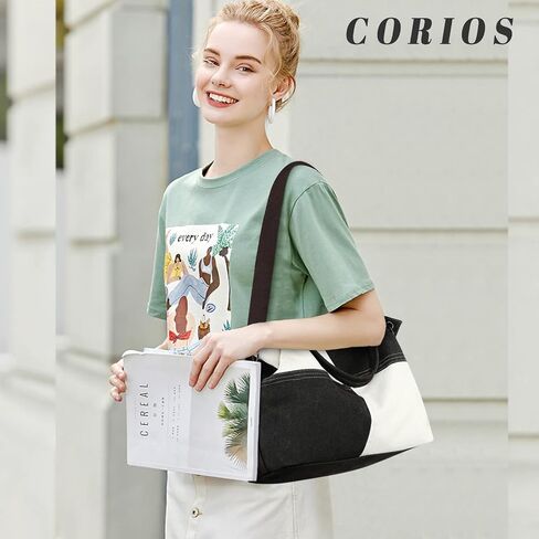 Women Canvas Shoulder Tote Handbag - Casual Top Handle Multi-Pocket Crossbody Satchel Messenger in Kuwait