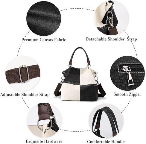 Women Canvas Shoulder Tote Handbag - Casual Top Handle Multi-Pocket Crossbody Satchel Messenger in Kuwait