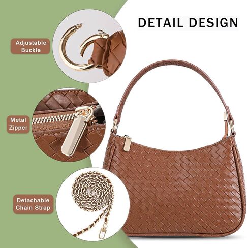 Woven Shoulder Bag for Women Gifts Detachable Strap Vegan Leather Hobo Handbag Purses Quilted Crossbody Crescent Mini Clutch in Saudi Arabia