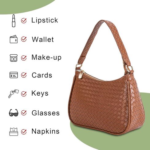 Woven Shoulder Bag for Women Gifts Detachable Strap Vegan Leather Hobo Handbag Purses Quilted Crossbody Crescent Mini Clutch in Saudi Arabia