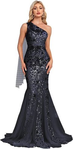 One Shoulder Glitter Mermaid Dress for Mother of The Bride Women's Sexy Sequin Formal Gown in Kuwait