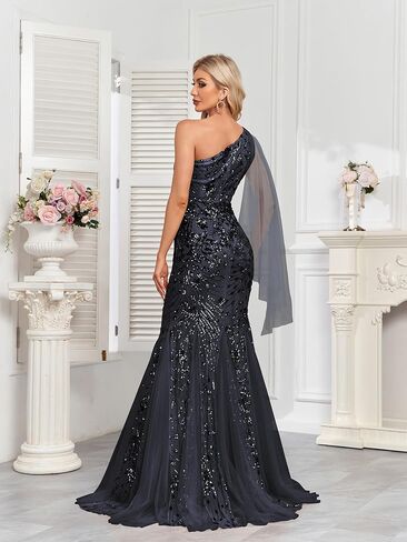 One Shoulder Glitter Mermaid Dress for Mother of The Bride Women's Sexy Sequin Formal Gown in Kuwait