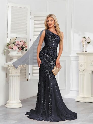 One Shoulder Glitter Mermaid Dress for Mother of The Bride Women's Sexy Sequin Formal Gown in Kuwait