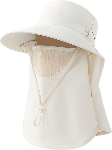Sun Hat for Men Women, Outdoor UV Sun Protection Wide Brim Hat with Face Cover Neck Flap for Fishing Hiking Hats in Saudi Arabia
