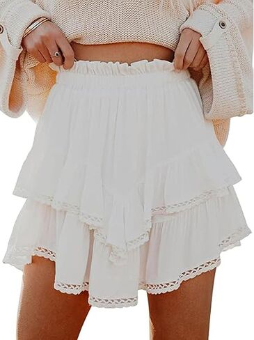 شورت Springcmy Womens Flowy Summer Boho High Weist Mini Pleated Tiered Tiered Tiered Golf Tennis Shorts Skirts in Kuwait