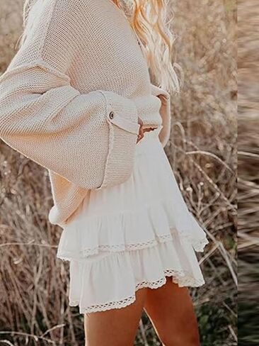 شورت Springcmy Womens Flowy Summer Boho High Weist Mini Pleated Tiered Tiered Tiered Golf Tennis Shorts Skirts in Kuwait