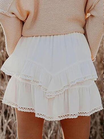 شورت Springcmy Womens Flowy Summer Boho High Weist Mini Pleated Tiered Tiered Tiered Golf Tennis Shorts Skirts in Kuwait
