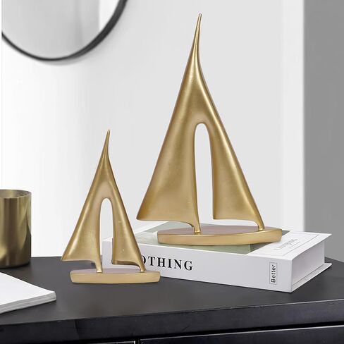 2 عبوة الذهب تزيين الشراع الزوارق القارب النحت للمنزل ديكور القارب الحديثة تمثال ديكور البحرية لمكتب غرفة المعيشة مكتب رف الطاولة in Kuwait