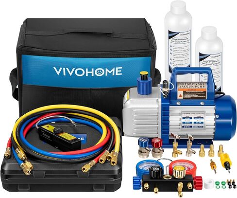 VIVOHOME 1.5 HP 14.4 CFM 2 Stage HVAC Vacuum Pump and 4 Way AC Manifold Gauge Set Kit with Leak Detector 5ft Hoses for R134a R12 R22 R502 R410a Automotive Air Conditioning Refrigeration Recharging in Saudi Arabia