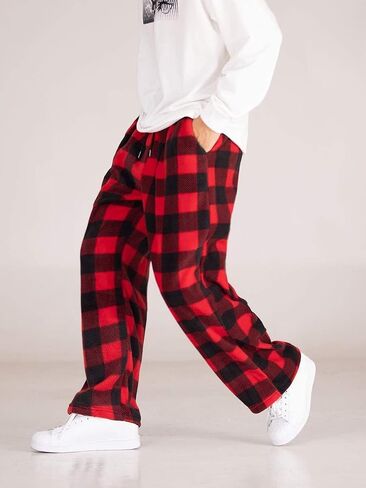 Zaful Men Plaid Print Disual Pants Lourd Fit Straight Pajama Pants Fleece Fleece Spectupant in Saudi Arabia