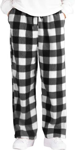 ZAFUL Men's Plaid Print Casual Pants Loose Fit Straight Plush Pajama Pants Fleece Sweatpants Drawstring Waist Lounge Joggers in Saudi Arabia