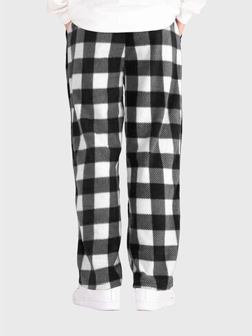 ZAFUL Men's Plaid Print Casual Pants Loose Fit Straight Plush Pajama Pants Fleece Sweatpants Drawstring Waist Lounge Joggers in Saudi Arabia