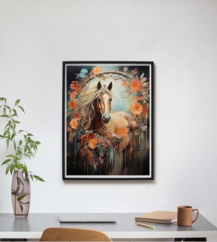 SKRYUIE Paint by Numbers Horse for Adults, Acrylic Oil Painting by Numbers Kits Flower for Beginner with Paintbrushes Brushes Paintwork Art Crafts Canvas for Home Decor 16x20 inch 2 in Saudi Arabia