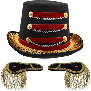Nicky Bigs Novelties البالغين Deluxe Red & Black Ringmaster Top Hat Coachman Circus Carnival Fun Show Ring Master Hats Assume Set