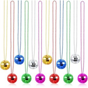 12 Piece Mirror Disco Ball Costume Necklaces 70s Disco Party Necklaces Colorful Disco Ball Necklaces Disco Stage Props Accessories for Halloween Party Favors Xmas Home Decor Costume Accessories