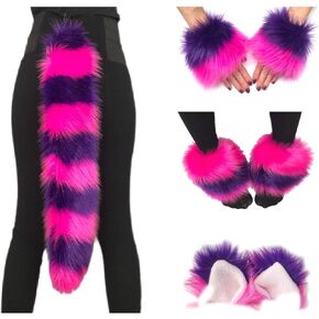 Bianna Cheshire Cat Costume Accessories, Handmade Luxury Faux Fur Combo with Anklets