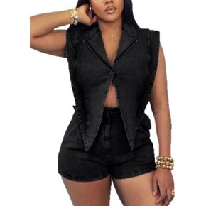 Molisry Women's Olcyless Denim Romper Sexy Level Neck Button Rinived Trendy Jean Jumpsuit 2025