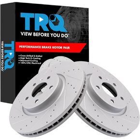 TRQ Performance Front Brake Rotors Set Premium G-Coated Slotted X Drilled Compatible with 12-16 A4 A4 Quattro 12-14 A5 12-17 A5 Quattro 12-13 A6 13 A6 Quattro A7 Quattro 13-16 allroad 11-17 Q5 12 S5