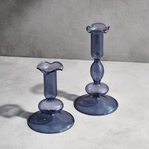 LampLust Taper Candle Holders, Set of 2 Blue Candle Holders, 4.5 & 6.5 in Glass Candle Holder, Fits Standard Taper Candles, Candle Sticks Holder Decor for Table Centerpieces, Coffee Table Decor