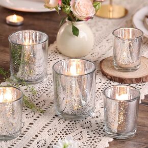 Volens 24pcs Assorted Gold Votive Candle Holders for Wedding Table Centerpieces, Large Mercury Glass Candle Holder for Votive & Tealight Candle, Gold Party Decorations for Bridal and Baby Shower