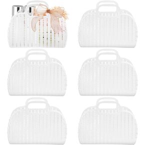 6 Pcs White Jelly Bags for Bridal Shower Beach Basket Summer Tote Purse Reusable Storage Gift Plastic Tote Handbags for Women Birthday Party Wedding Flower Favors