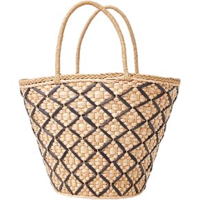 L*Space Palma Nights Bag للنساء ، حقيبة سفر كبيرة من القش ، حملها مع الرباط ، التفاصيل المنسوجة ، قشر الذرة 100 ٪ ، طبيعي/أسود