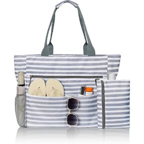 Beach Bag-Tote Bags for Women Waterproof Sandproof Beachs totes with zipper for Family Vacation Essential