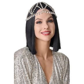 BABEYOND 1920s Crystal Cap Headpiece Rhinestone Head Chain Roaring 20s Great Gatsby Hair Accessories for Art Deco Party (Gold)
