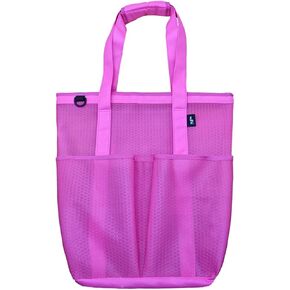 WFK Solid Mesh Beach Bag with Zipper, 6 Pockets, Waterproof, Sandproof, Perfect for Beach, Pool, Gym, Travel and Shopping