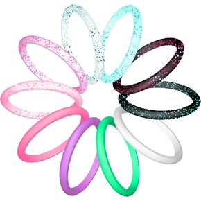 Silicone Wedding Ring For women, Thin and Stackable Durable Rubber Safe Band For Love, Couple, Souvenir and Outdoor Active Exercise Style-10 Rings Pack