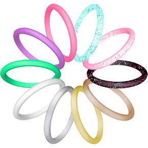 Silicone Wedding Ring For women, Thin and Stackable Durable Rubber Safe Band For Love, Couple, Souvenir and Outdoor Active Exercise Style-10 Rings Pack in Kuwait