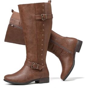 Luoika Women's Extra Wide Calf Knee High Boots, Wide Width Round-Toe Blocked Heel Winter Tall Boots.