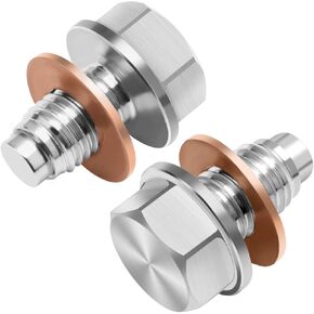 2 PCS قابس تصريف الزيت المغناطيسي ، الفولاذ المقاوم للصدأ 304 زيت محرك الصرف الترباس مع مغناطيس النيوديميوم وغسالة النحاس الأحمر ، حماية المحرك قطع الاستبدال العالمي (M12 × 1.5)