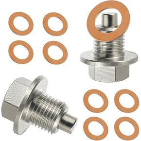 2PCS M14 x 1.5 Magnetic Oil Drain Plug, Magnetic Seal Oil Pan Drain Nut, with 10 PCS Copper Crush Washer Universal Leak Proof Replacement,Fits Most Cars,Motorcycles,Boats