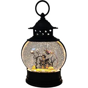 Gerson International Lighted Halloween Water Lantern Snow Globe with Swirling Glitter-Haunted House Scene 11 Inch