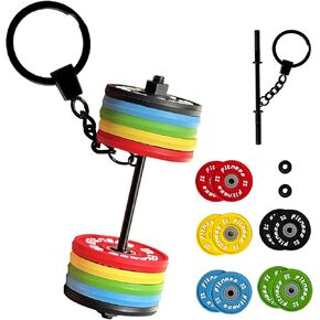 Fitness Keychain Gym Barbell Key Chain, Detachable Weightlifting Keyring, Silicone Weight Plate, Fun Gift Bag Backpack Charm