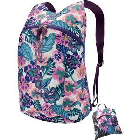 Packable Hiking Backpack 18L Lightweight Gym Bag Outdoor Floral Travel Daypack for Women White Purple Print