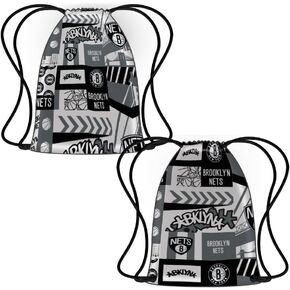 Pro Specialities Group Brooklyn Nets Darkstring w/Zipper Gym Bag للرياضة والسفر والاستخدام اليومي