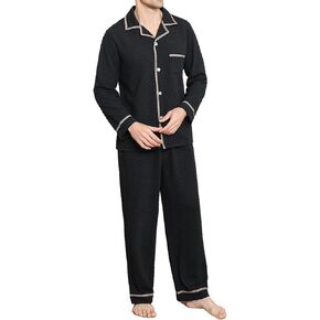Vulcanodon Mens Pajama Set, Soft Long Sleeve Pajamas for Men with Pockets & Front Fly Luxury Button Down Men's Sleepwear