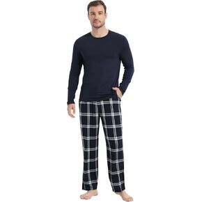 NACHILA Pajamas for Men-Viscose Made from Bamboo, Long Sleeve Pjs Top Soft Plaid Pants Pajama Set Comfy Sleepwear