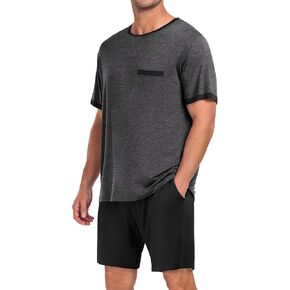 SWOMOG Mens Pajamas Set Short Sleeve Sleepwear Lightweight Soft Pjs 2 Piece Modal Sleep Sets Nightwear with Pockets S-XXL